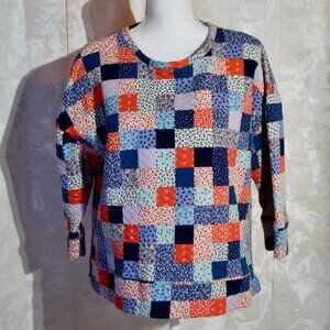 Lands' End Petite XL/P Patchwork Quilted 3/4 Sleeve Crewneck Top